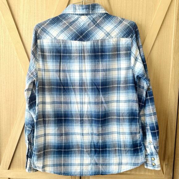 Jachs Girlfriend Bea Blue Plaid Snap Button Up Long Sleeve Shirt Women’s XS - Picture 2 of 9